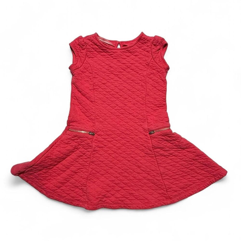 Gymboree Girls Size 6 Coral Pink Quilted Knit Short Sleeve Dress with Zippers